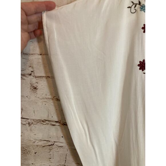 Cato Peasant Top Women Medium Ivory Floral Embroidered Tie Waist Cottage Prairie - Picture 2 of 13